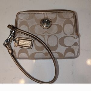 Coach Signature Beige Wristlet